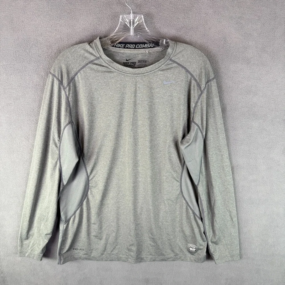 Nike Pro Combat Shirt Mens Large Gray Dri-Fit Fitted Athletic Training‎ MMA